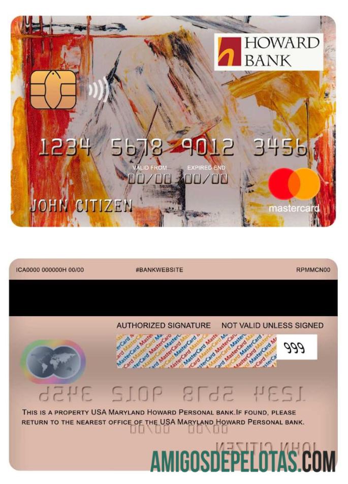 Mastercard do banco pessoal Maryland Howard dos EUA baixar para verificação